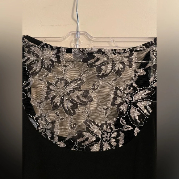 Susan Graver Black Pleated Cowl Neck Back Lace Panel Blouse Top 3/4 Sleeve Large - Picture 6 of 10